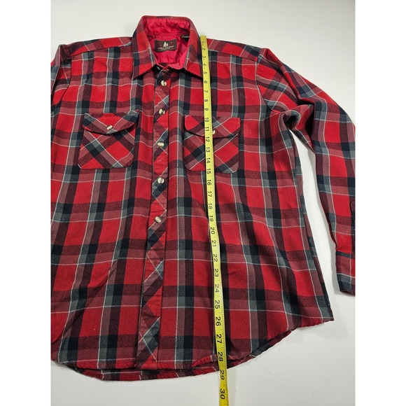 Vintage High Sierra by Mervyns red black plaid button up flannel L ^ - Picture 7 of 8